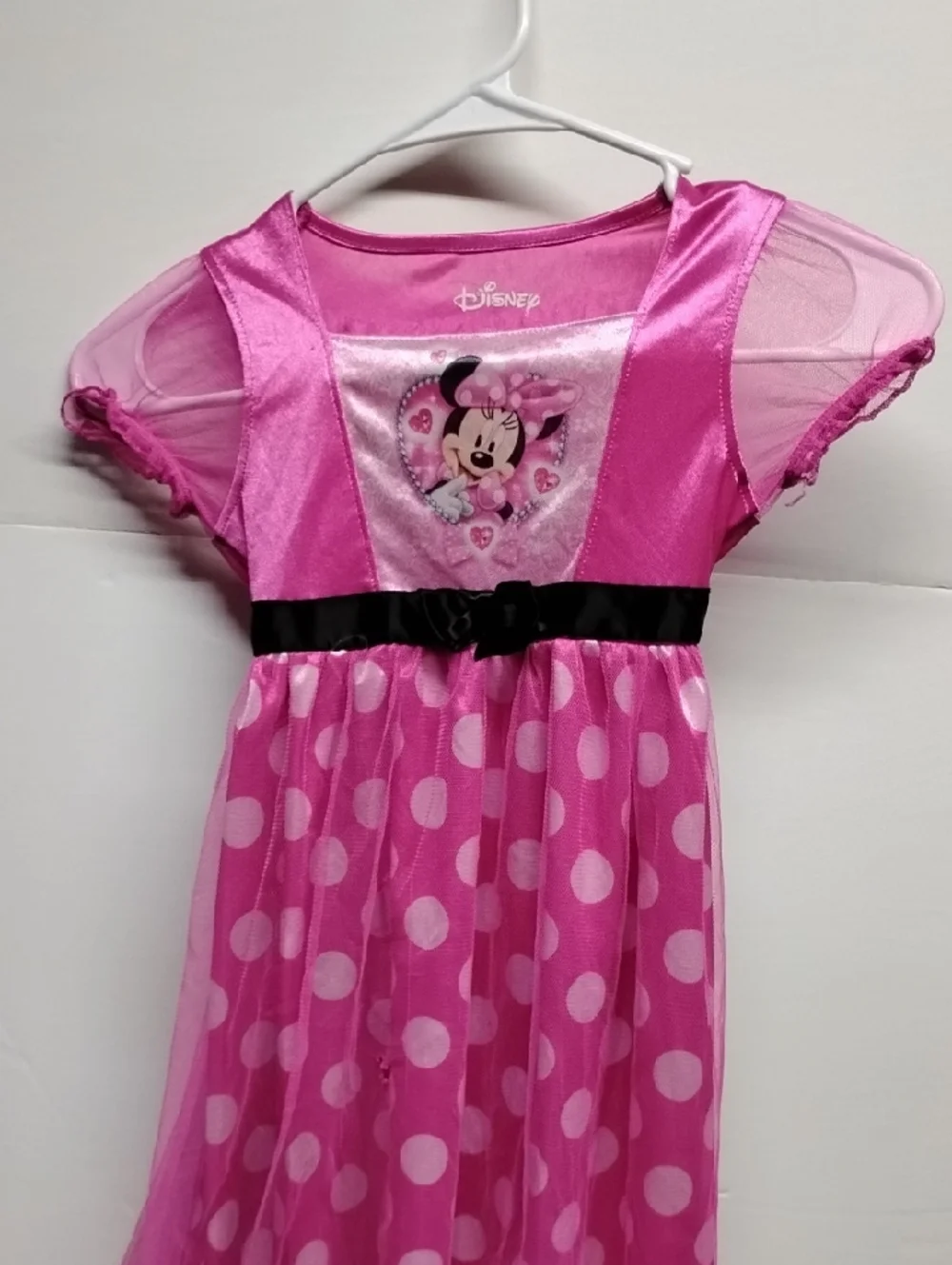 Disney Hot Pink Minnie Mouse Nightgown Polka Dot Dressup Costums Black Belt 5 - Picture 2 of 7